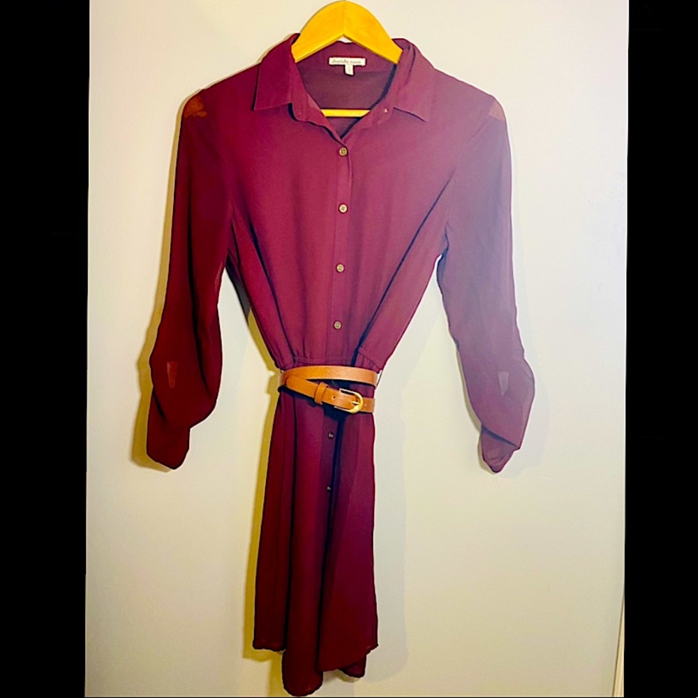 Charlotte Russe Belted Burgundy Shirt Dress